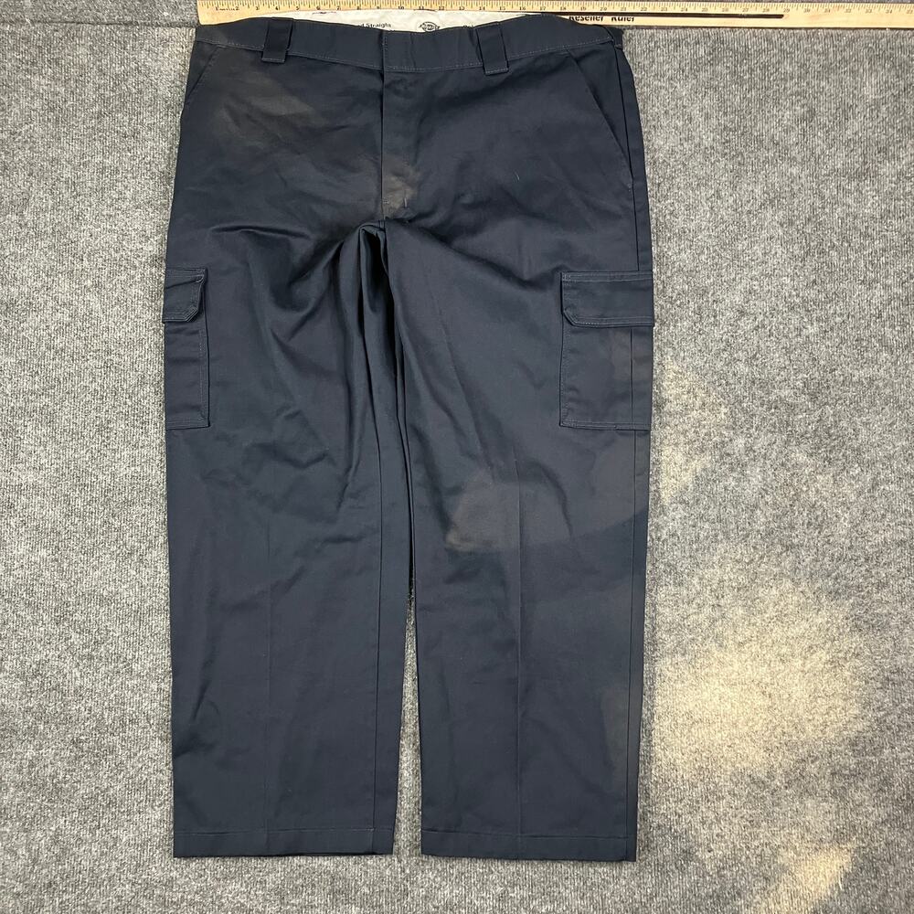 Dickies Pants Mens 42x30 Navy Blue Cargo‎ Flat Front Utility Workwear Durable